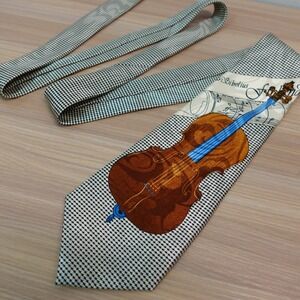 Vintage Houndstooth Neck Tie Men Black White Cello Music Sheet FRATELLO